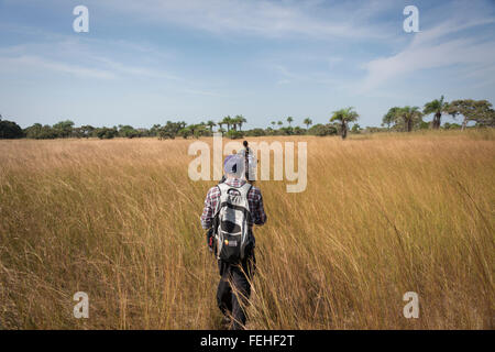 Wandern durch die Savanne auf Orango, die größte Insel der Bijagos, Guinea Bissau Stockfoto