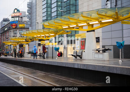 Neue Tram-Station in Exchange Square, Manchester, UK Stockfoto