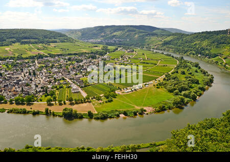 Blick über die Mosel Pünderich Dorf - Mosel Wein-Region in Deutschland, Europa Stockfoto