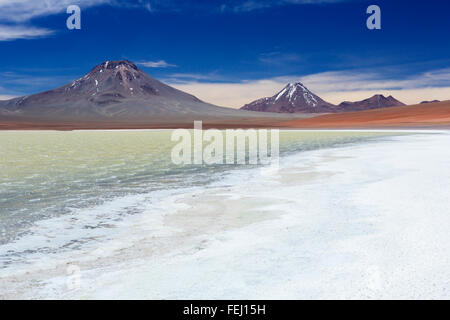 Wüste See Laguna Lejia im Altiplano Chile an einem hellen, sonnigen Tag. Stockfoto