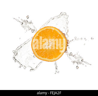 Orange Splash isoliert auf weißem Hintergrund Stockfoto