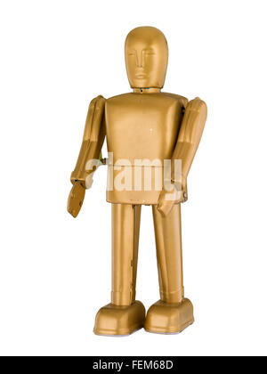 Gold Vintage Retro Roboter isoliert auf weißem Stockfoto