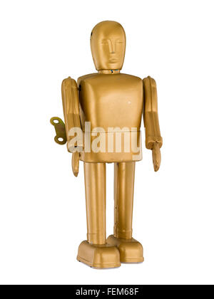 Gold Vintage Retro Roboter isoliert auf weißem Stockfoto