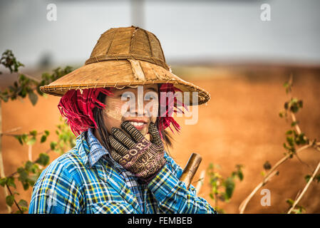 Porträt eines jungen weiblichen Bauern in einem Feld Stockfoto