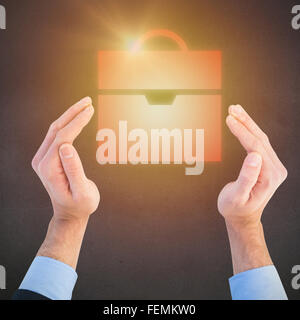 Zusammengesetztes Bild von Close Up der Geschäftsmann mit Händen auf dem Boden verteilt Stockfoto