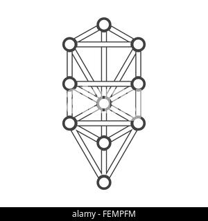 schwarzen Umriss Lebensbaum Abbildung Kabbalah Zeigerdiagramm weißen Hintergrund isoliert Stock Vektor