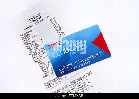 Tesco Clubcard Treuekarte und Tesco einkaufen Rechnung, UK Stockfoto