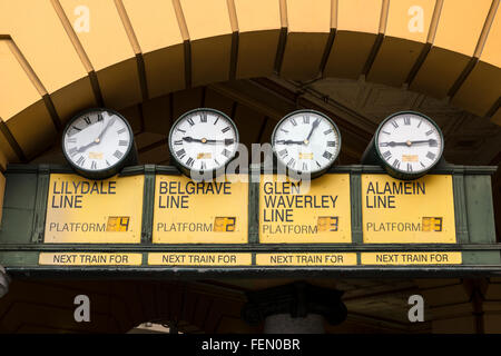 Flinders Street Station Detail, Melbourne, Australien Stockfoto