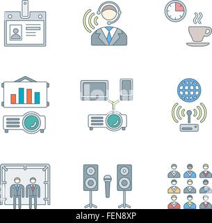 Vektor-farbige Gliederung Konferenz Präsentation Thema Icons set Stock Vektor