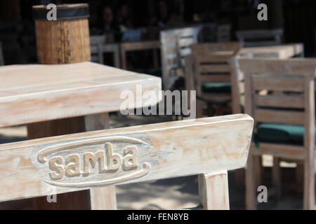 Stühle in Samba Restaurant auf Gili Trawangan Stockfoto