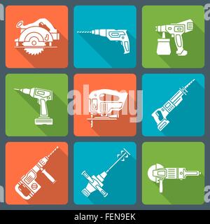 Vektor-flache weiße Silhouette Haus Reparatur elektrischer Geräte Stilikonen mit Schatten Stock Vektor