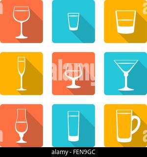 Vektor-verschiedene Farbe flach Alkohol Gläser Stilikonen mit Schatten Stock Vektor
