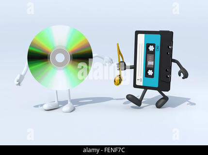 Relais zwischen alten audio-Kassetten und cd-Audio, 3d illustration Stockfoto
