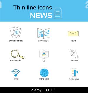 News dünne Linie Icons Set Collection Stock Vektor