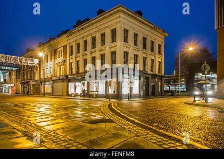 Der Schinken & Jam Café in Preston Stadtzentrum beleuchtet nachts Stockfoto