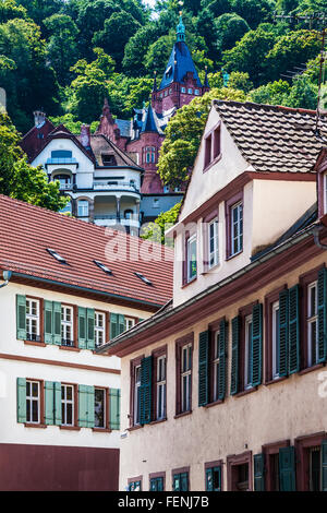 Häuser in der Altstadt oder die Altstadt in Heidelberg. Stockfoto