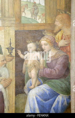 Anbetung der Könige, 1520-1525. Von italienischen Maler Bernardino Luini (1480-1532). Detail. Unter freiem Himmel. Stockfoto