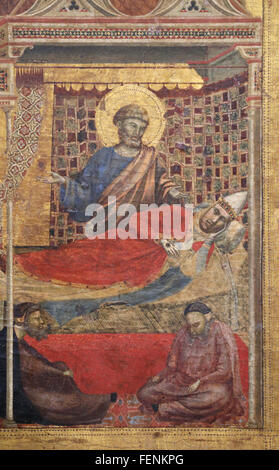 Der Heilige Franziskus empfangen "Stigmata", von dem Maler Giotto (1266-1337), 1295-1300.  Detail Predella. Traum von Papst Innozenz III. Stockfoto