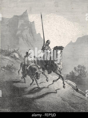 Don Quijote & Sancho Panza am frühen Morgen von Gustave Dore Stockfoto