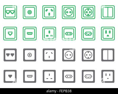 Diverse Elektro, Telecom, Hdmi, tv-Buchsen Symbole in zwei Farbschemata Stock Vektor