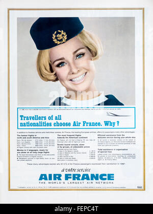 1960er Jahre Magazin Werbung Werbung Flugreisen mit Air France. Stockfoto