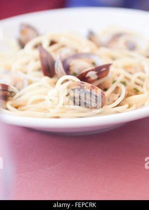 Spaghetti Alle Vongole (Venusmuscheln), Nahaufnahme Stockfoto