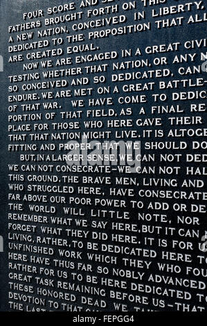 Gettysburg Address Marker auf Marietta National Cemetery, ein United States National Cemetery in Marietta, Georgia. Stockfoto