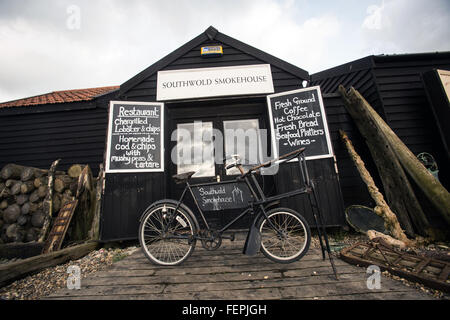 Außenansicht des Southwold Räucherei. Stockfoto