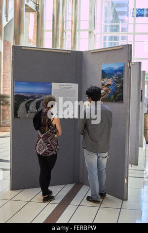 Phoenix, Arizona, USA. 8. Februar 2016. Besucher betrachten ein Foto-Anzeige von Chengdu China in Phoenix City Hall. Das Display ist Teil der Veranstaltungen rund um Phoenix Chinese Week. Bildnachweis: Jennifer Mack/Alamy Live-Nachrichten Stockfoto