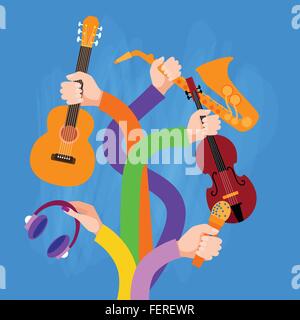 Gruppe-Hände halten Musikinstrumente Stock Vektor