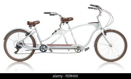 Retro Stil Tandem-Fahrrad auf einem weißen Hintergrund isoliert Stockfoto