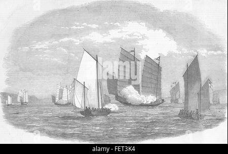 CHINA-Angriff auf Piraten in Bias Bucht 1851. Illustrierte London News Stockfoto