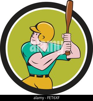 Illustration einer amerikanischen Baseball Spieler Teig Hitter mit Fledermaus Set im inneren Kreis getan im Cartoon-Stil auf Hintergrund isoliert zu zucken. Stock Vektor