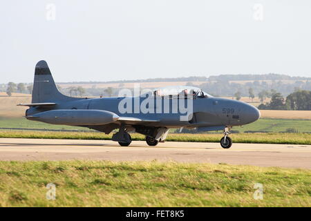 Canadair CT-133 Silver Star der Norwegian Air zwingen historischen Squadron auf der Leuchars Luftfahrtmesse 2012. Stockfoto