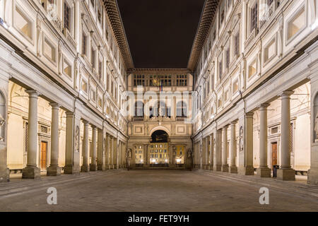 Galerie der Uffizien, Nacht, Florenz, Toskana, Italien Stockfoto