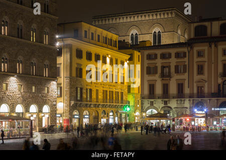 Piazza della Signoria nachts Kirche Orsanmichele Kirche und die historischen Gebäude hinter Florenz, Toskana, Italien Stockfoto