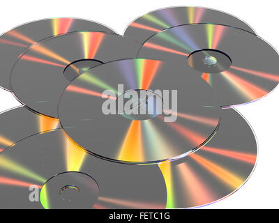 CDs/DVDs vor weißem Hintergrund Stockfoto