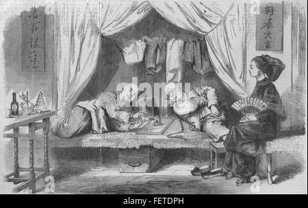 CHINA chinesische Opium-Raucher 1858. Illustrierte London News Stockfoto