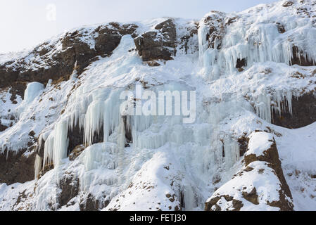 Eisfall, Sachalin, Russland. Stockfoto
