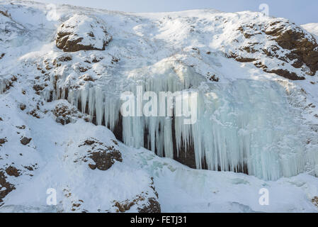 Eisfall, Sachalin, Russland. Stockfoto