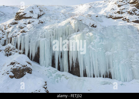 Eisfall, Sachalin, Russland. Stockfoto