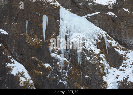 Eisfall, Sachalin, Russland. Stockfoto