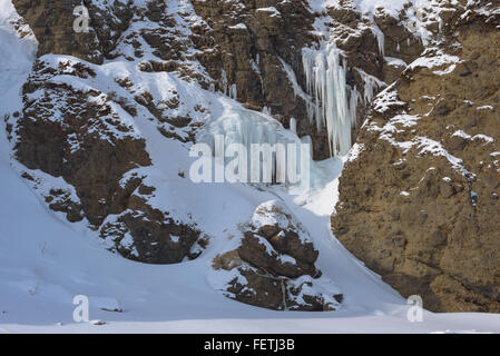 Eisfall, Sachalin, Russland. Stockfoto
