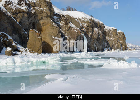 Eisfall, Sachalin, Russland. Stockfoto