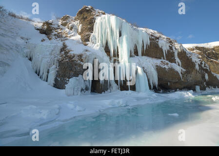 Eisfall, Sachalin, Russland. Stockfoto