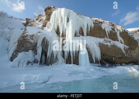 Eisfall, Sachalin, Russland. Stockfoto