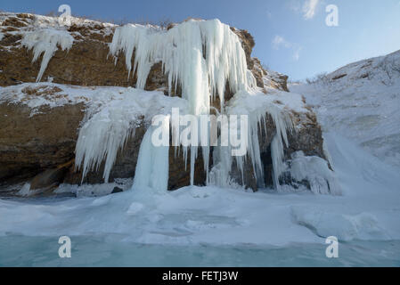 Eisfall, Sachalin, Russland. Stockfoto