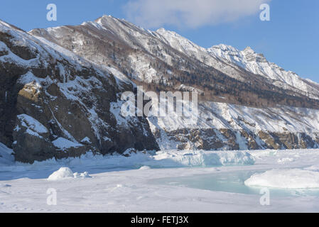 Eisfall, Sachalin, Russland. Stockfoto