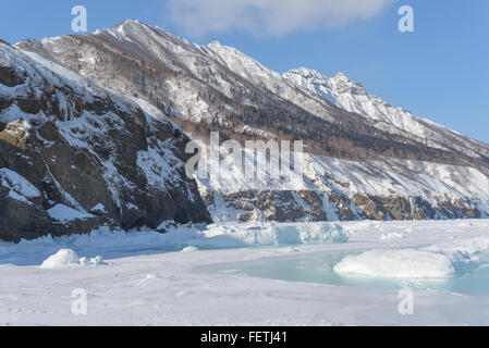 Eisfall, Sachalin, Russland. Stockfoto