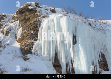 Eisfall, Sachalin, Russland. Stockfoto